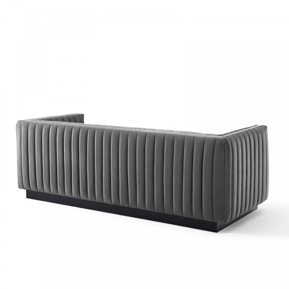 Conjure Channel Tufted Velvet Sofa, Gray