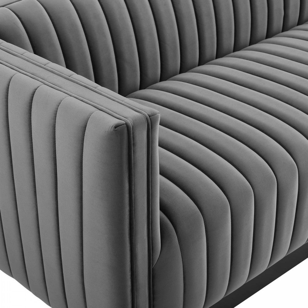 Conjure Channel Tufted Velvet Sofa, Gray