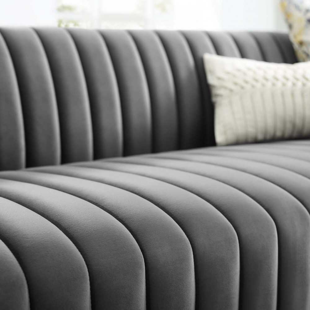Conjure Channel Tufted Velvet Sofa, Gray