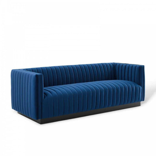 Conjure Channel Tufted Velvet Sofa, Navy