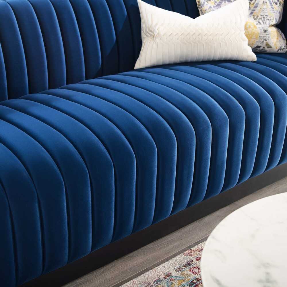 Conjure Channel Tufted Velvet Sofa, Navy