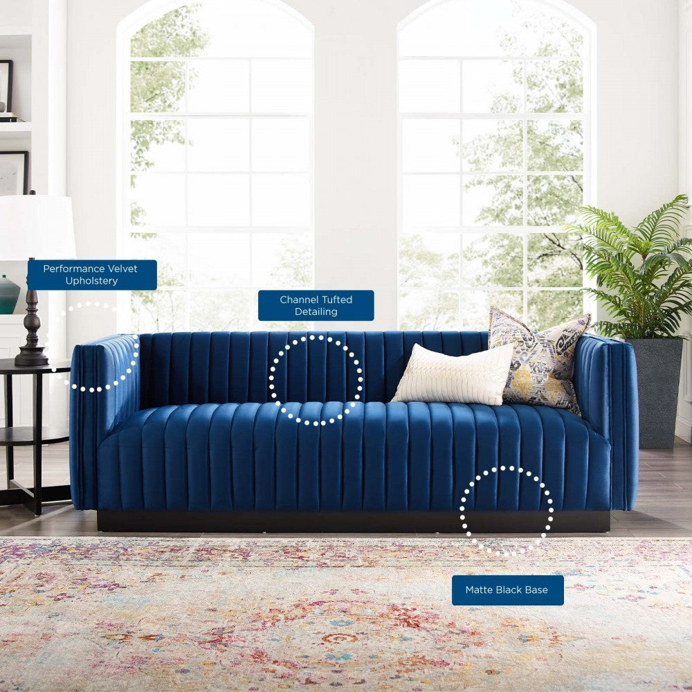 Conjure Channel Tufted Velvet Sofa, Navy