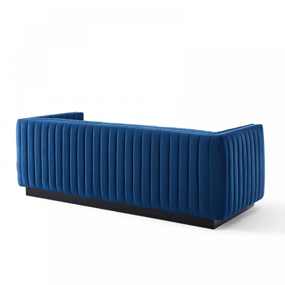 Conjure Channel Tufted Velvet Sofa, Navy