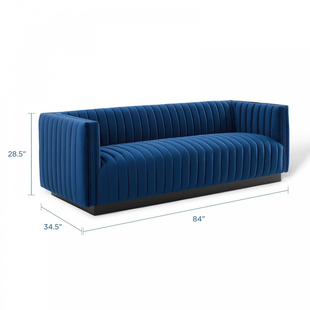 Conjure Channel Tufted Velvet Sofa, Navy