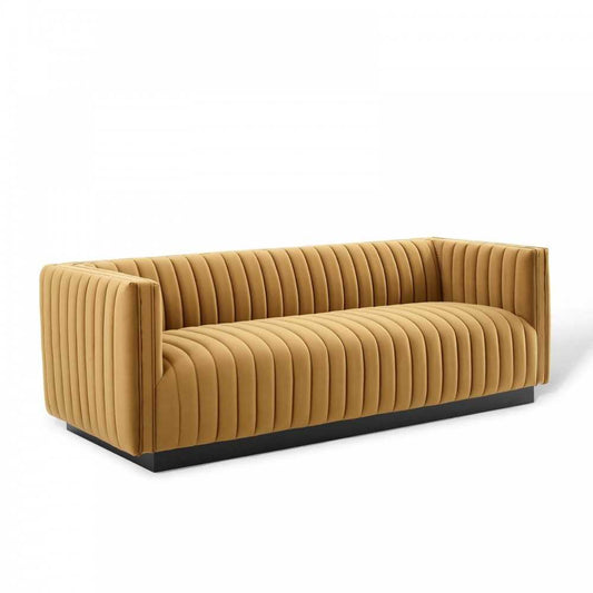 Conjure Channel Tufted Velvet Sofa, Cognac
