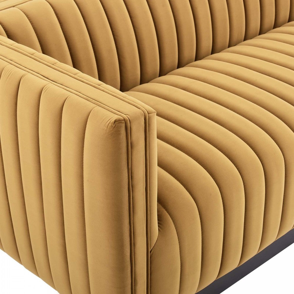Conjure Channel Tufted Velvet Sofa, Cognac