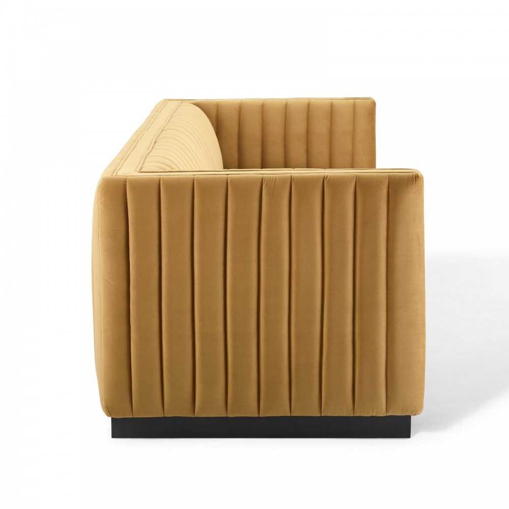 Conjure Channel Tufted Velvet Sofa, Cognac