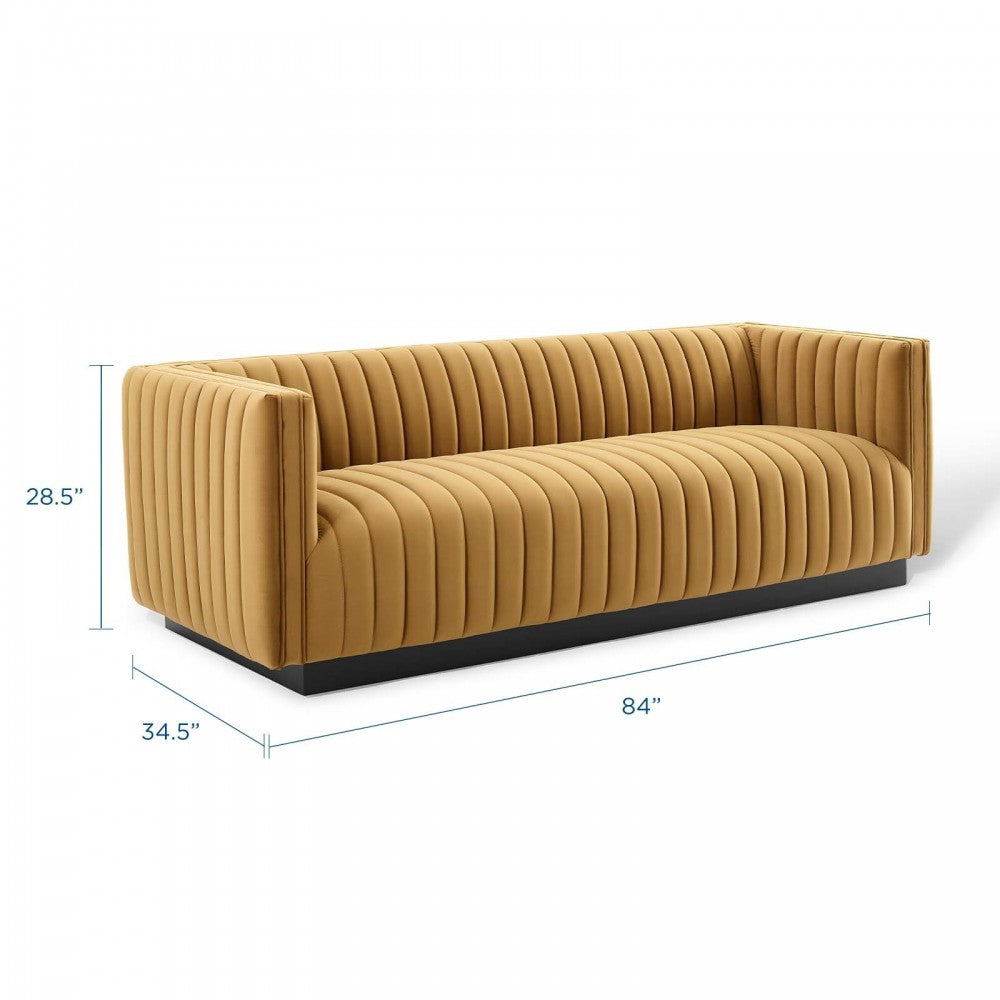 Conjure Channel Tufted Velvet Sofa, Cognac