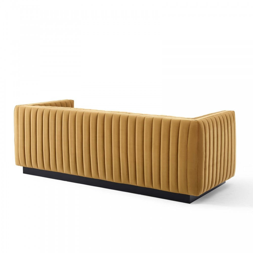 Conjure Channel Tufted Velvet Sofa, Cognac