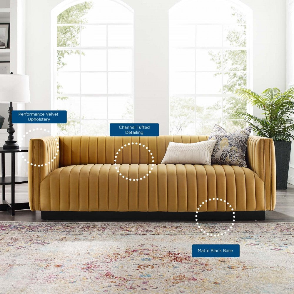 Conjure Channel Tufted Velvet Sofa, Cognac