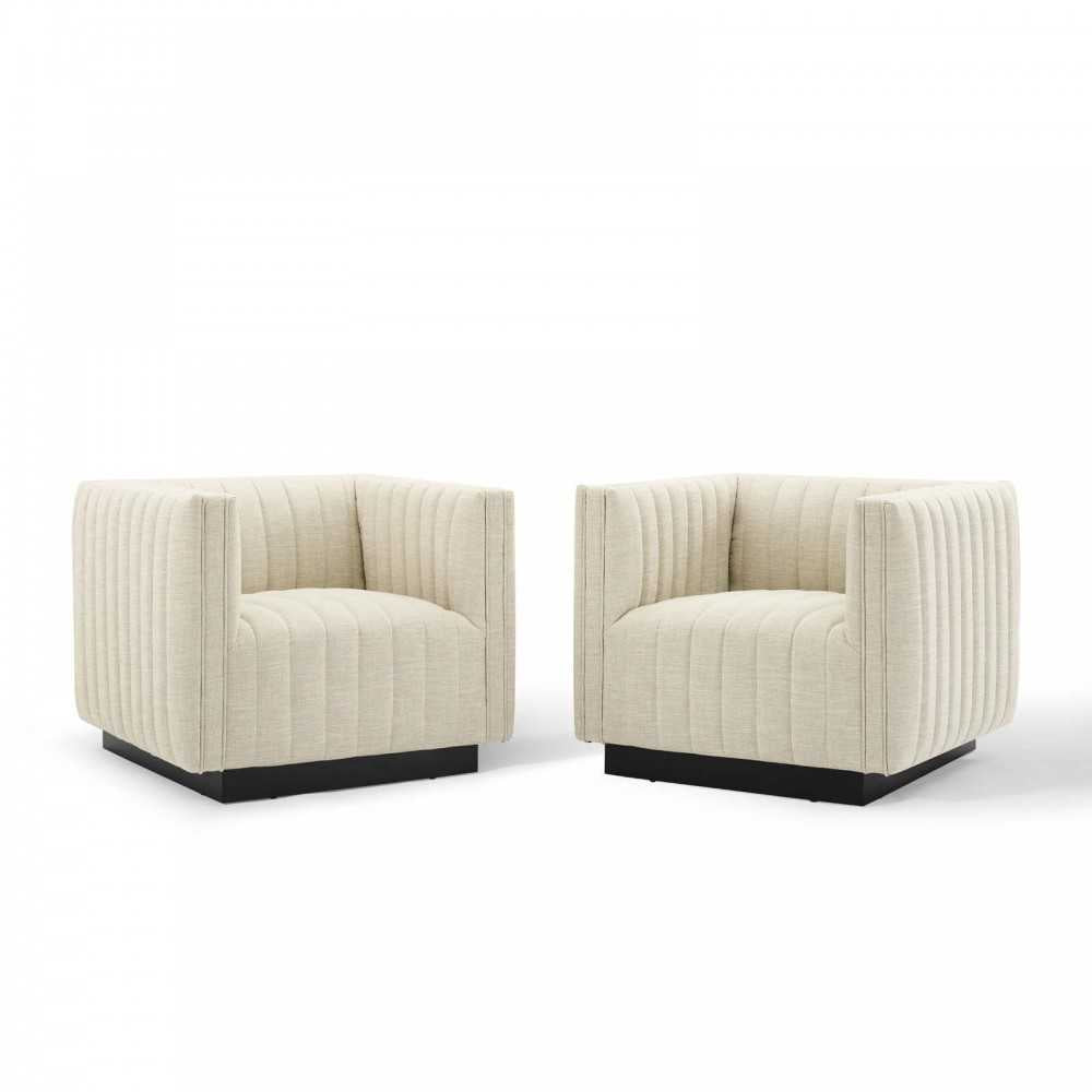 Conjure Tufted Armchair Upholstered Fabric Set of 2, Beige