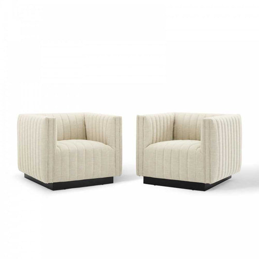 Conjure Tufted Armchair Upholstered Fabric Set of 2, Beige