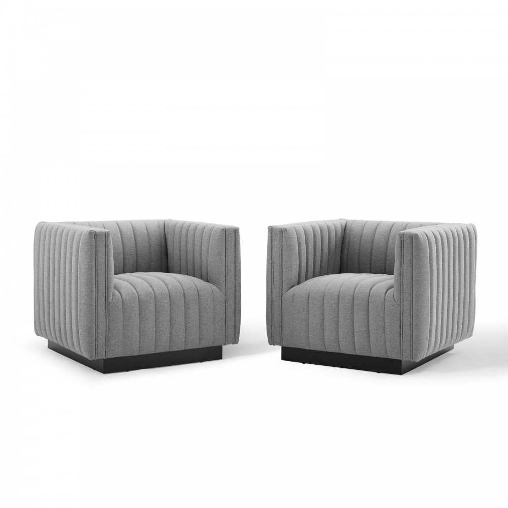 Conjure Tufted Armchair Upholstered Fabric Set of 2, Light Gray