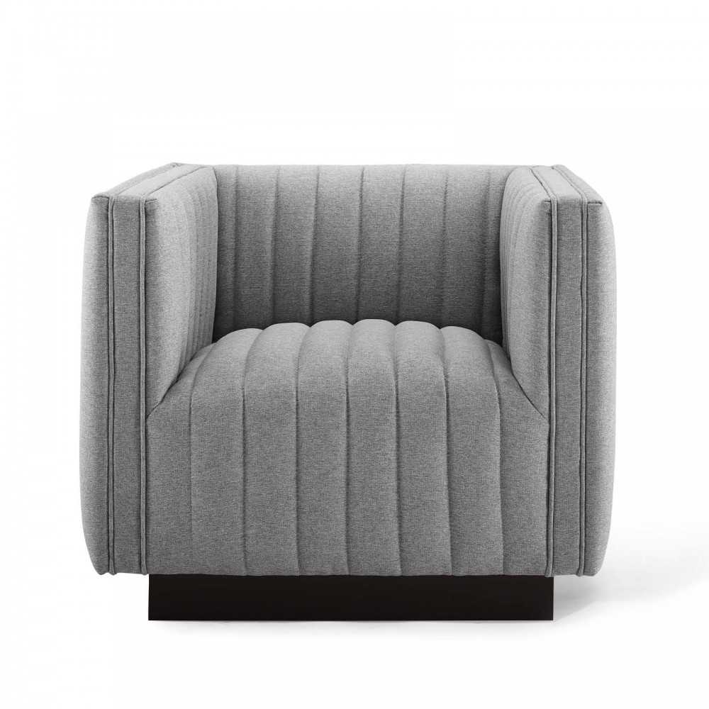 Conjure Tufted Armchair Upholstered Fabric Set of 2, Light Gray