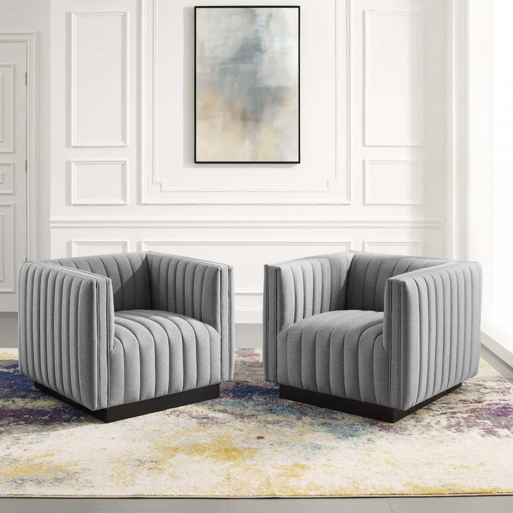 Conjure Tufted Armchair Upholstered Fabric Set of 2, Light Gray