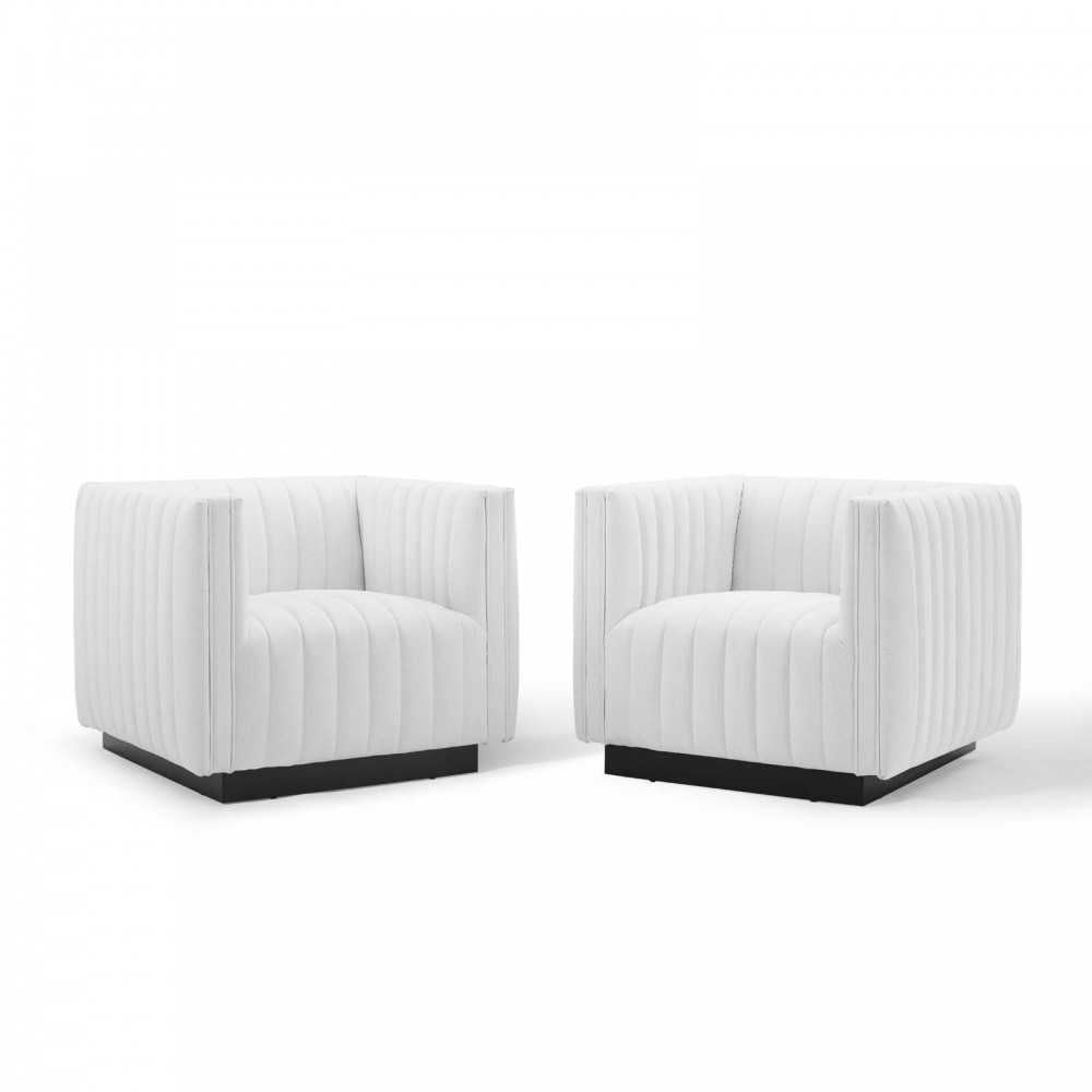 Conjure Tufted Armchair Upholstered Fabric Set of 2, White