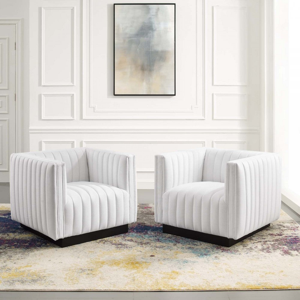 Conjure Tufted Armchair Upholstered Fabric Set of 2, White