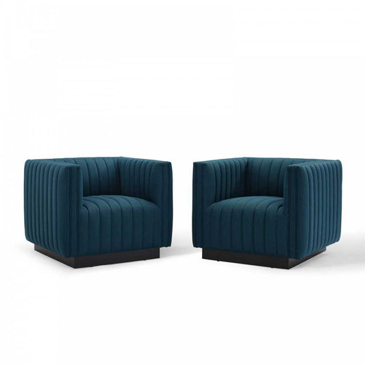 Conjure Tufted Armchair Upholstered Fabric Set of 2, Azure