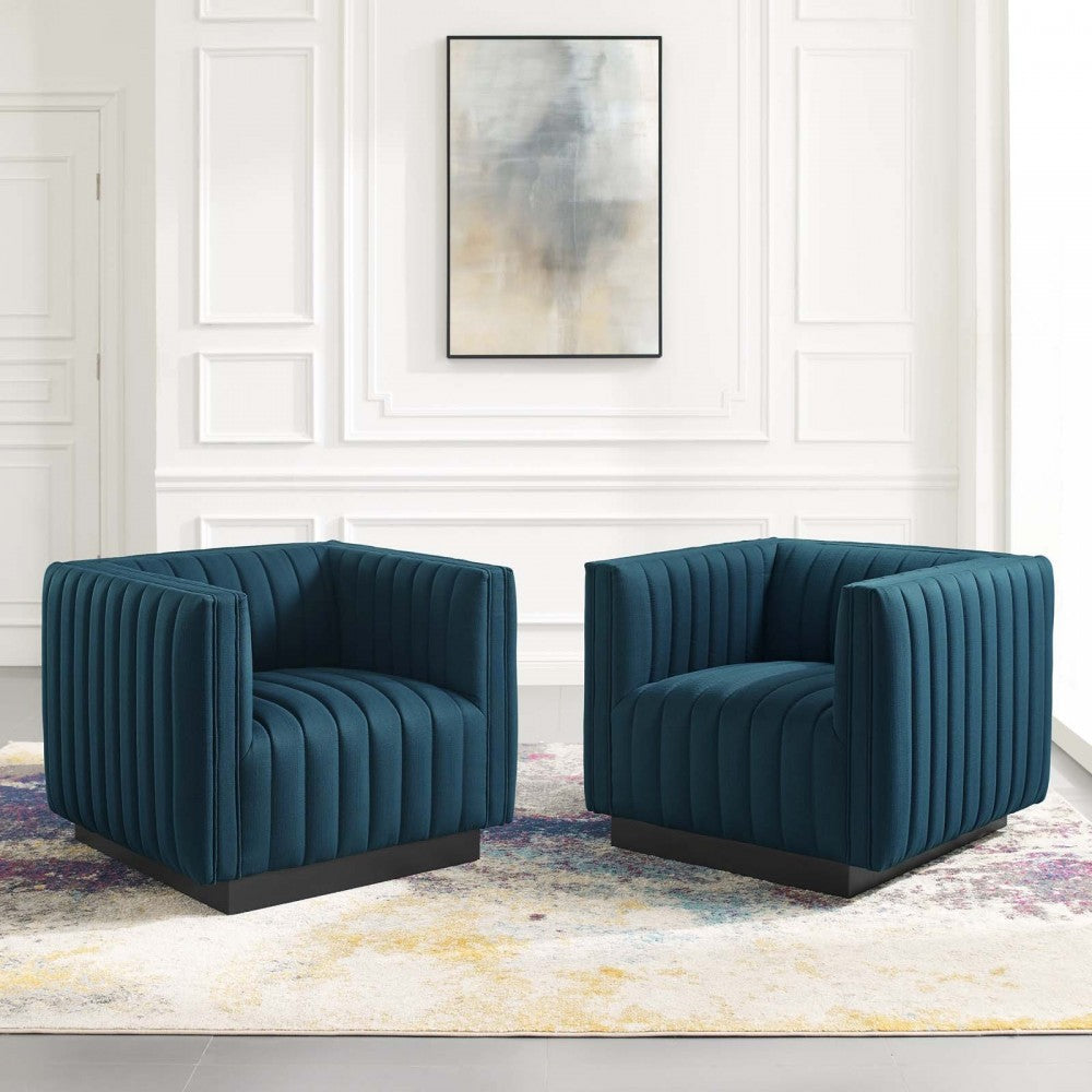 Conjure Tufted Armchair Upholstered Fabric Set of 2, Azure