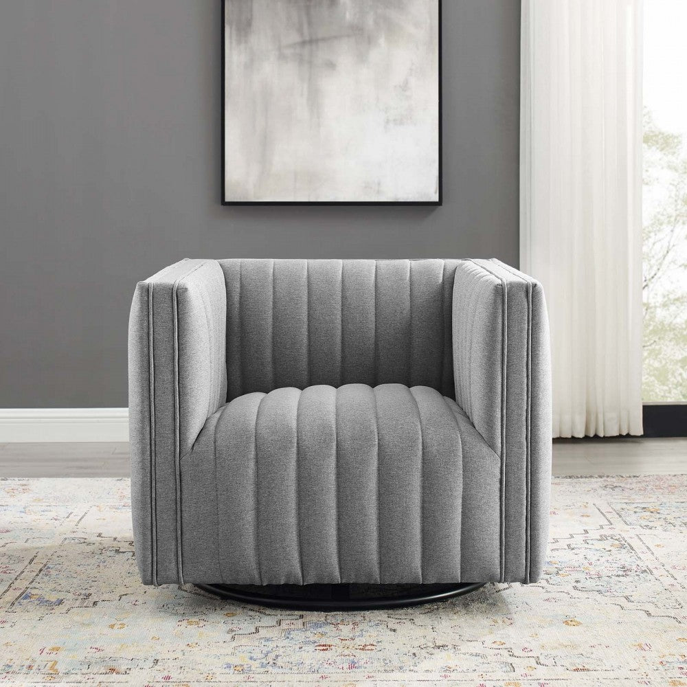 Conjure Tufted Swivel Upholstered Armchair, Light Gray