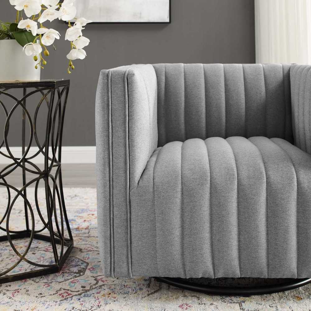 Conjure Tufted Swivel Upholstered Armchair, Light Gray