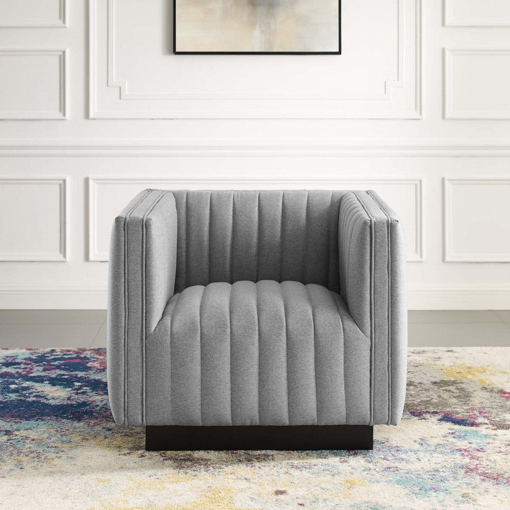 Conjure Tufted Upholstered Fabric Armchair, Light Gray