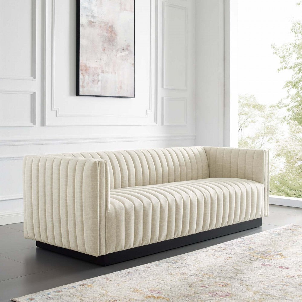 Conjure Tufted Upholstered Fabric Sofa, Beige