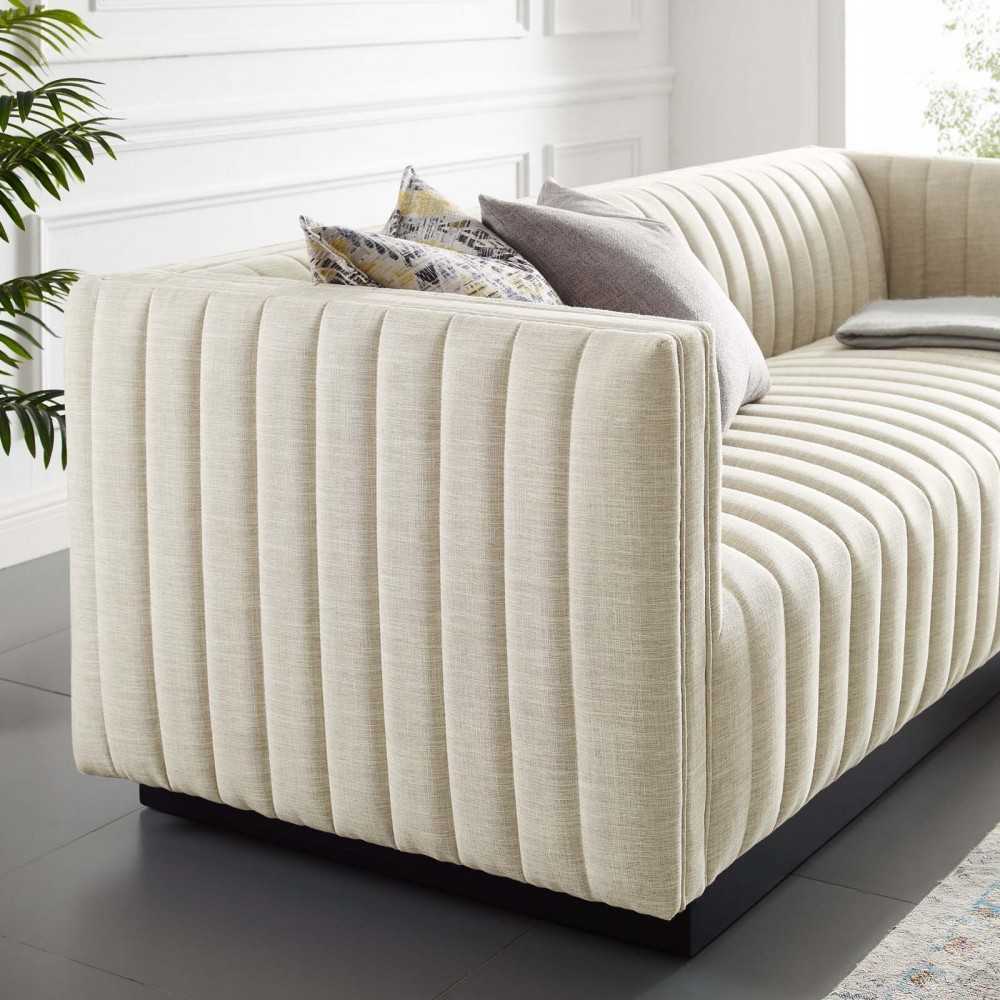 Conjure Tufted Upholstered Fabric Sofa, Beige