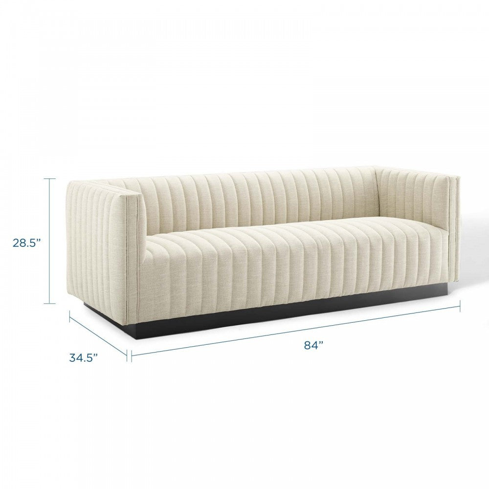 Conjure Tufted Upholstered Fabric Sofa, Beige