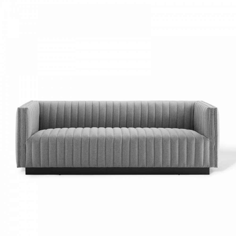Conjure Tufted Upholstered Fabric Sofa, Light Gray