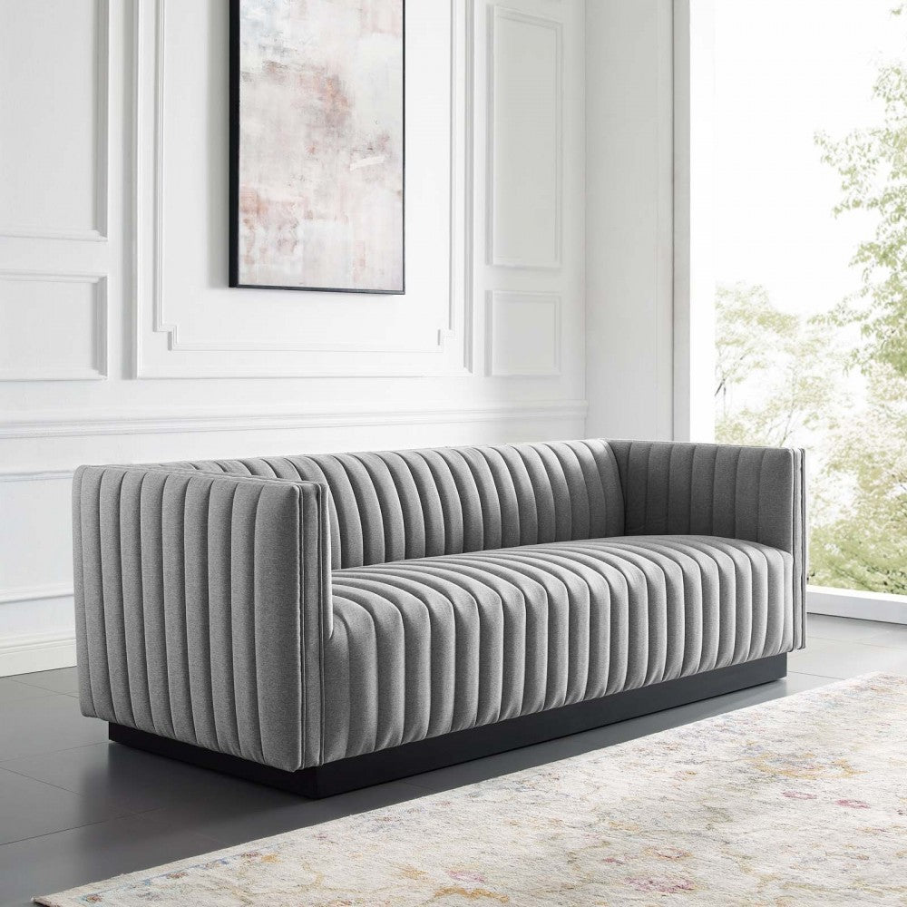 Conjure Tufted Upholstered Fabric Sofa, Light Gray