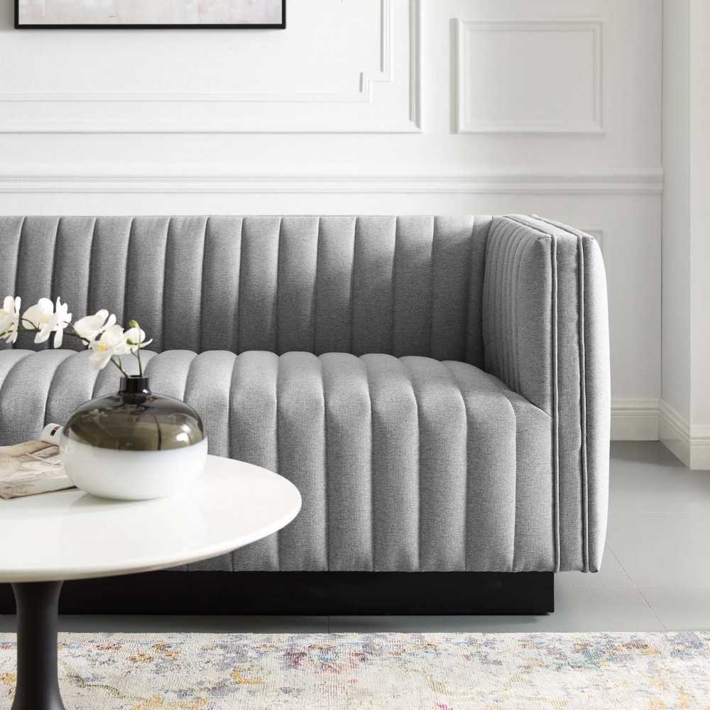 Conjure Tufted Upholstered Fabric Sofa, Light Gray