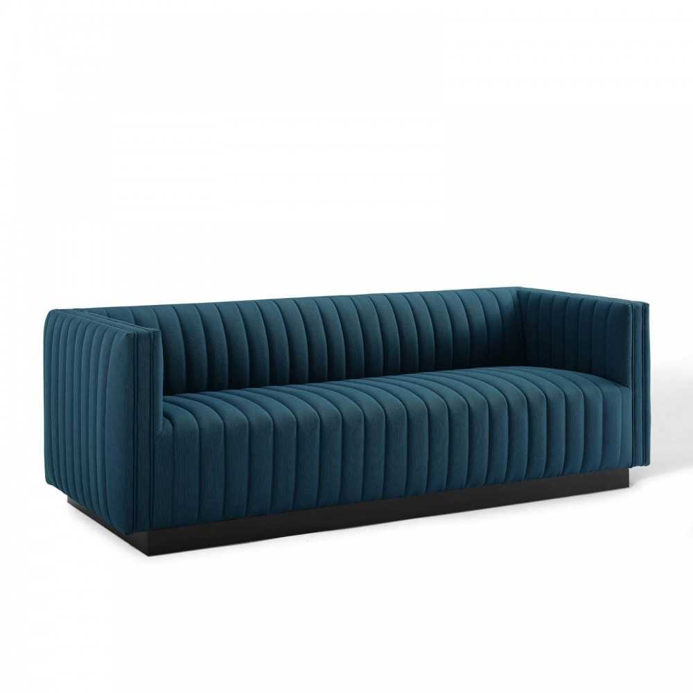 Conjure Tufted Upholstered Fabric Sofa, Azure