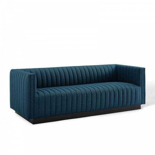 Conjure Tufted Upholstered Fabric Sofa, Azure
