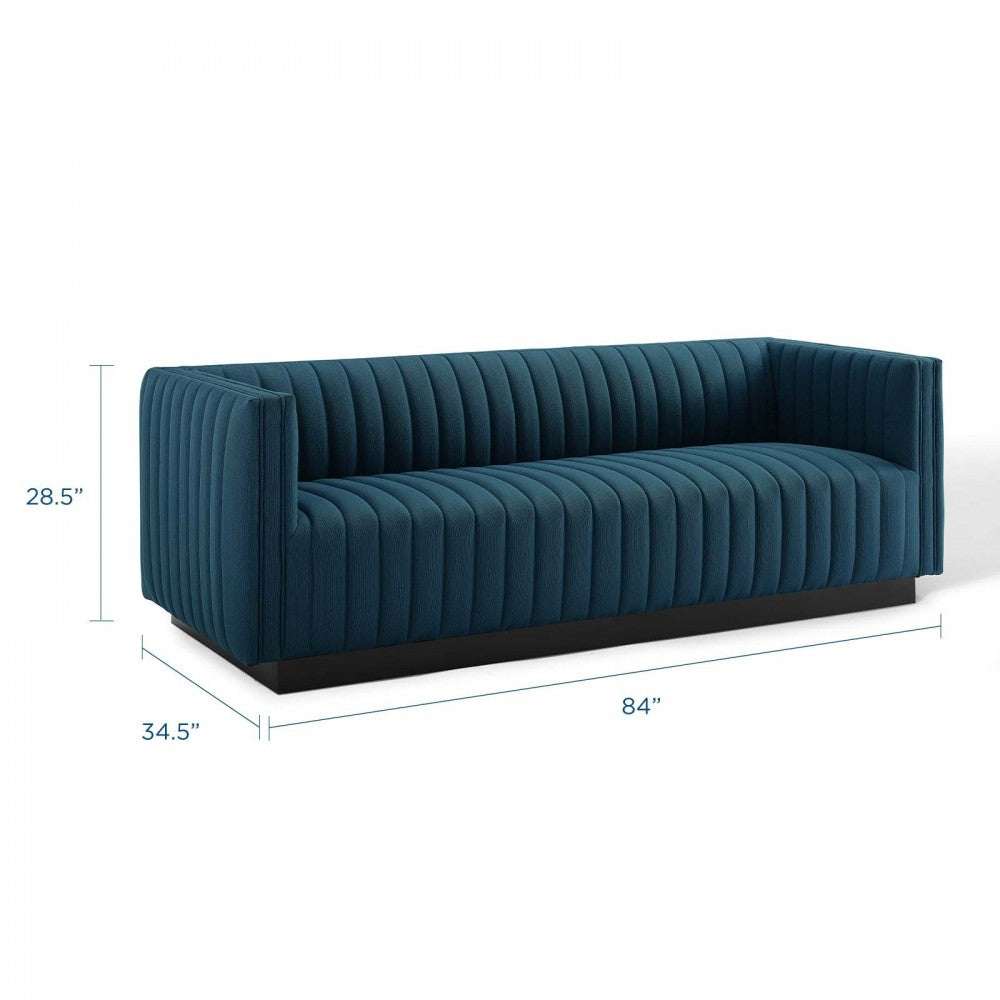 Conjure Tufted Upholstered Fabric Sofa, Azure