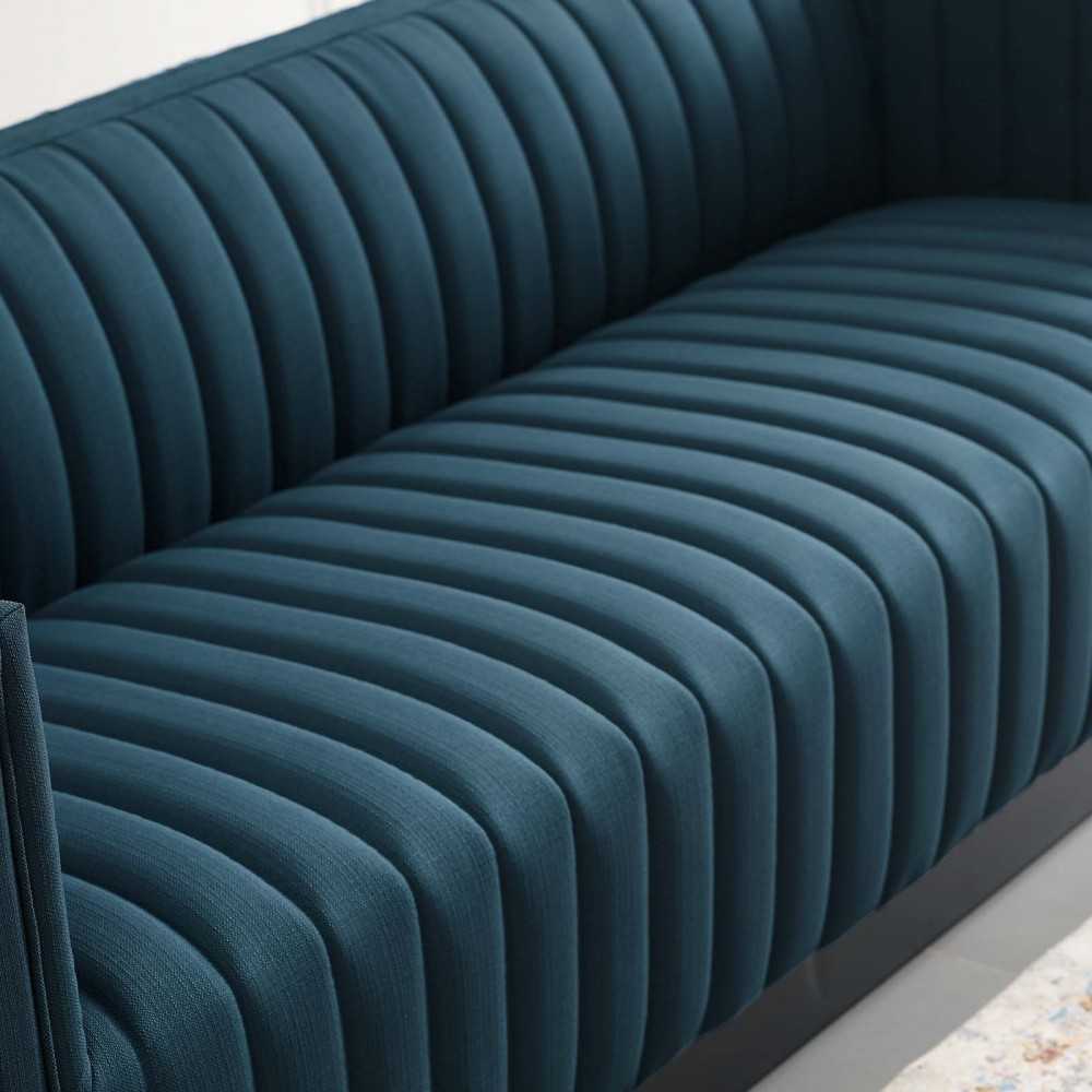 Conjure Tufted Upholstered Fabric Sofa, Azure