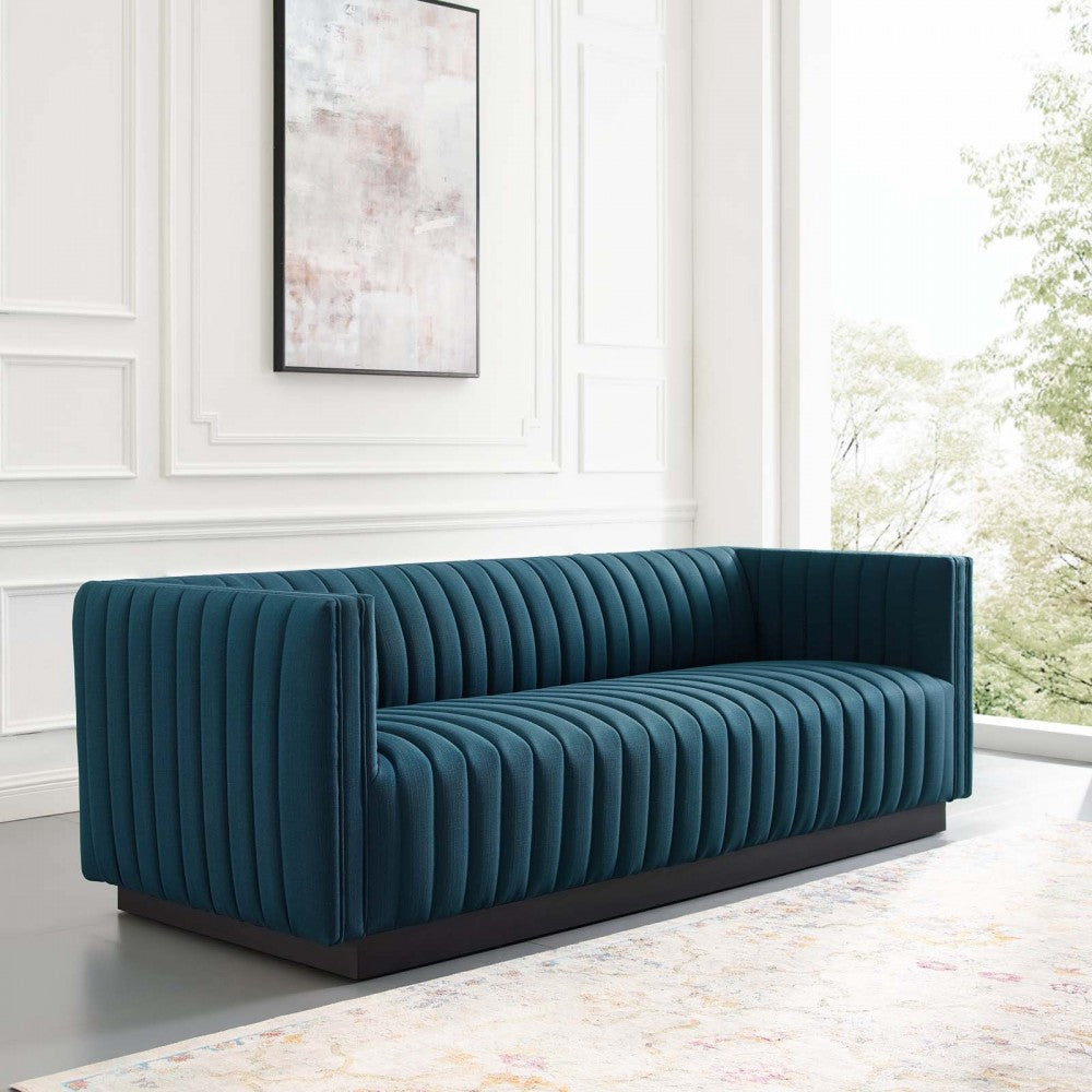 Conjure Tufted Upholstered Fabric Sofa, Azure