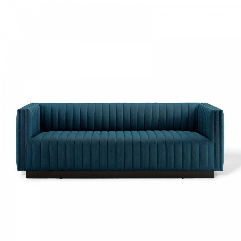 Conjure Tufted Upholstered Fabric Sofa, Azure