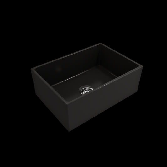 Contempo Apron Front Fireclay 27 in. Single Bowl Kitchen Sink with Protective Bottom Grid and Strainer in Matte Black