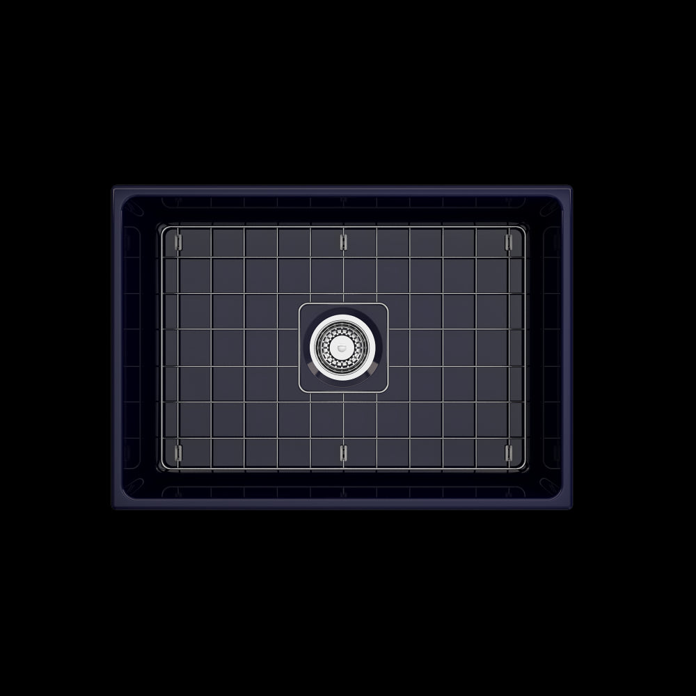 Contempo Apron Front Fireclay 27 in. Single Bowl Kitchen Sink with Protective Bottom Grid and Strainer in Sapphire Blue