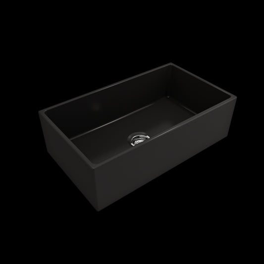 Contempo Apron Front Fireclay 33 in. Single Bowl Kitchen Sink with Protective Bottom Grid and Strainer in Matte Black