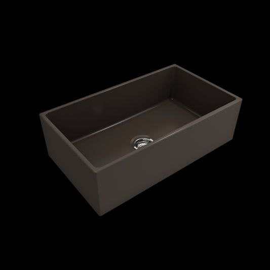 Contempo Apron Front Fireclay 33 in. Single Bowl Kitchen Sink with Protective Bottom Grid and Strainer in Matte Brown