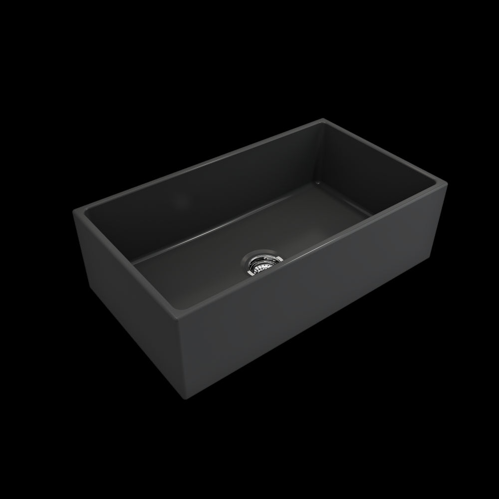 Contempo Apron Front Fireclay 33 in. Single Bowl Kitchen Sink with Protective Bottom Grid and Strainer in Matte Dark Gray