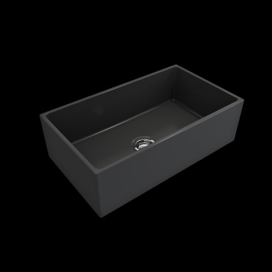Contempo Apron Front Fireclay 33 in. Single Bowl Kitchen Sink with Protective Bottom Grid and Strainer in Matte Dark Gray