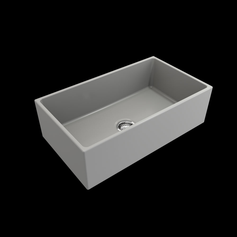 Contempo Apron Front Fireclay 33 in. Single Bowl Kitchen Sink with Protective Bottom Grid and Strainer in Matte Gray