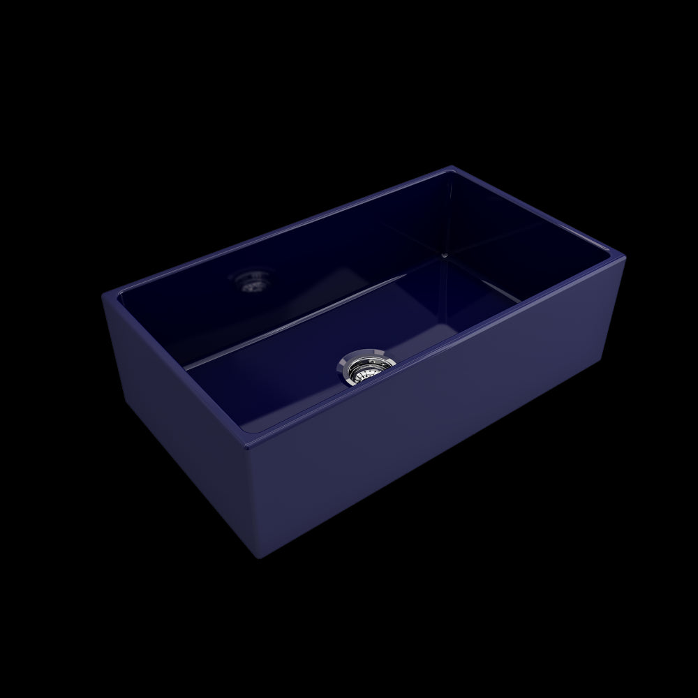 Contempo Apron Front Fireclay 33 in. Single Bowl Kitchen Sink with Protective Bottom Grid and Strainer in Sapphire Blue