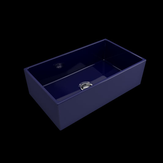 Contempo Apron Front Fireclay 33 in. Single Bowl Kitchen Sink with Protective Bottom Grid and Strainer in Sapphire Blue