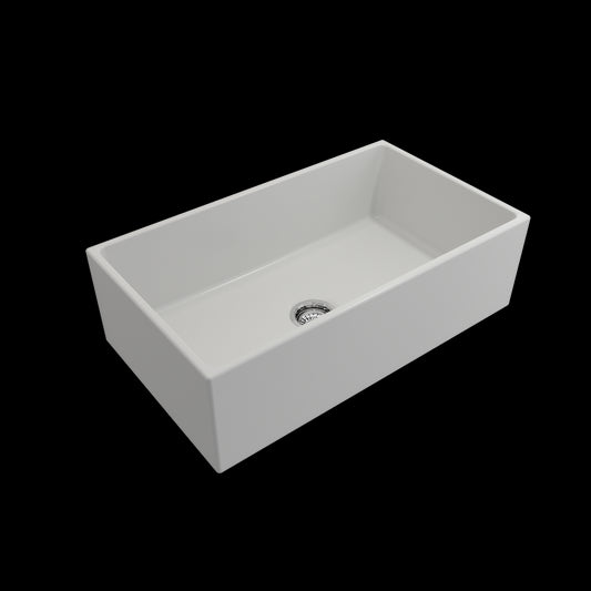 Contempo Apron Front Fireclay 33 in. Single Bowl Kitchen Sink with Protective Bottom Grid and Strainer in White, Matte White