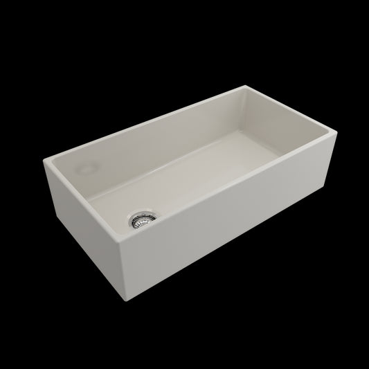 Contempo Apron Front Fireclay 36 in. Single Bowl Kitchen Sink with Protective Bottom Grid and Strainer in Biscuit