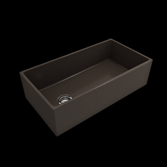 Contempo Apron Front Fireclay 36 in. Single Bowl Kitchen Sink with Protective Bottom Grid and Strainer in Matte Brown
